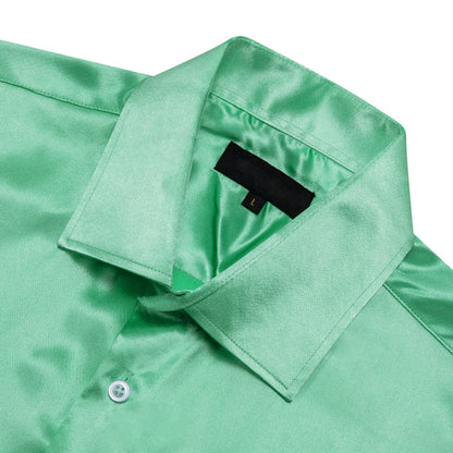Mint Green Solid Satin Silk Dress Shirt shirt    - Sophisticated Gentlemen