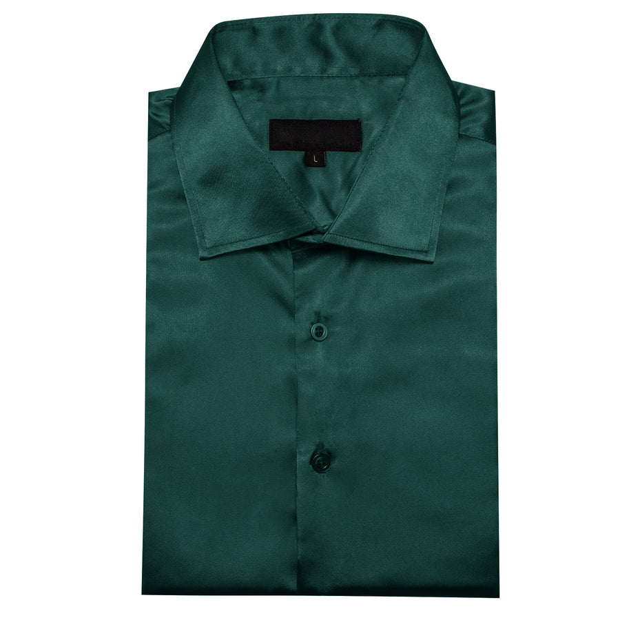 Dark Green Solid Satin Silk Dress Shirt shirt    - Sophisticated Gentlemen