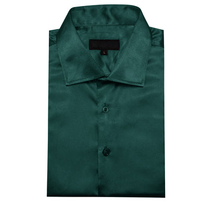 Dark Green Solid Satin Silk Dress Shirt shirt    - Sophisticated Gentlemen