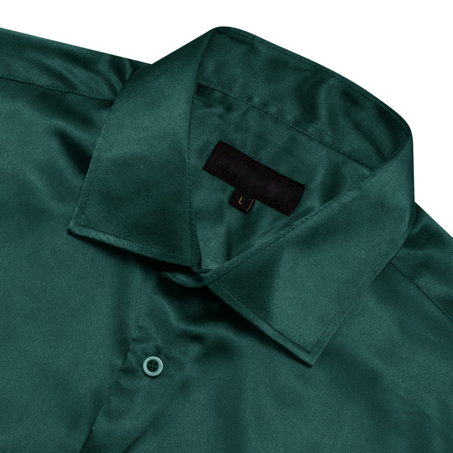 Dark Green Solid Satin Silk Dress Shirt shirt    - Sophisticated Gentlemen
