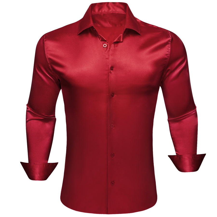 Dark Red Solid Satin Silk Dress Shirt shirt    - Sophisticated Gentlemen