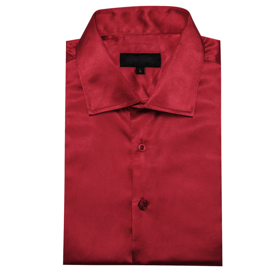 Dark Red Solid Satin Silk Dress Shirt shirt    - Sophisticated Gentlemen