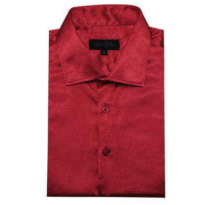 Dark Red Solid Satin Silk Dress Shirt shirt    - Sophisticated Gentlemen