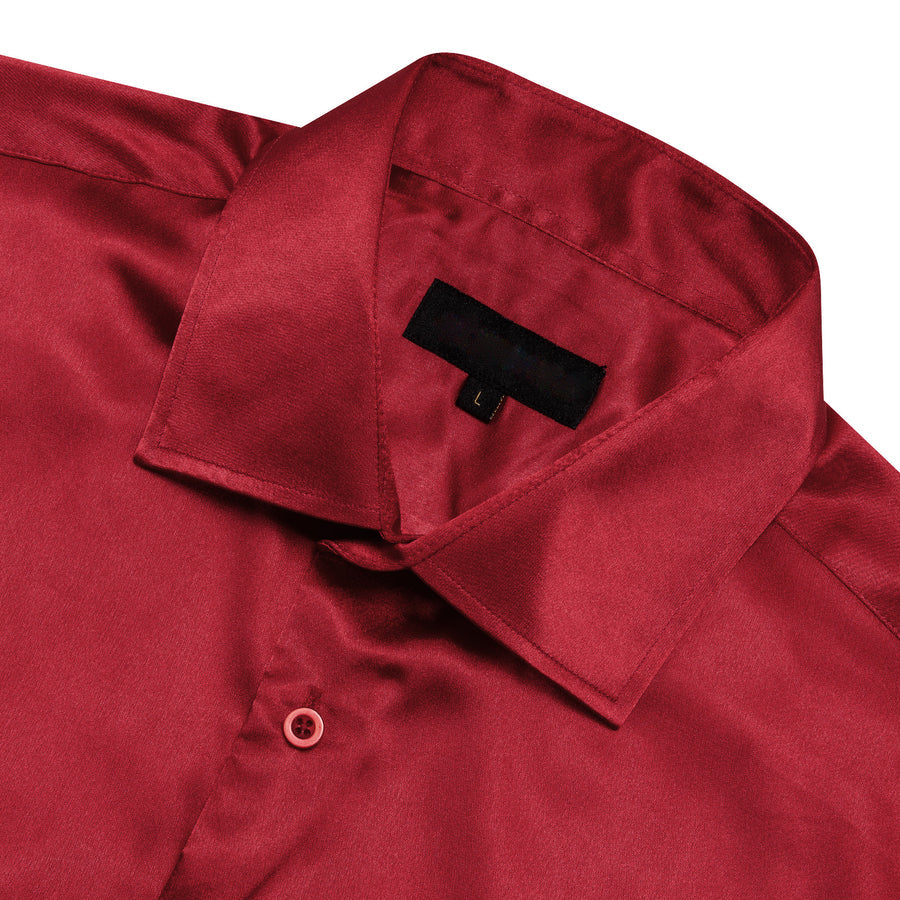 Dark Red Solid Satin Silk Dress Shirt shirt    - Sophisticated Gentlemen