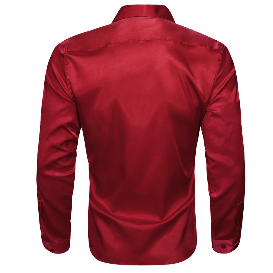 Dark Red Solid Satin Silk Dress Shirt shirt    - Sophisticated Gentlemen