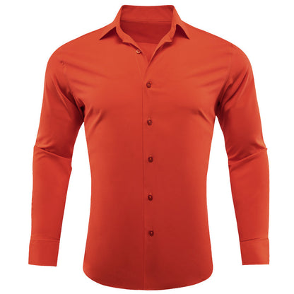 Orange Red Solid Silk Dress Shirt shirt S   - Sophisticated Gentlemen