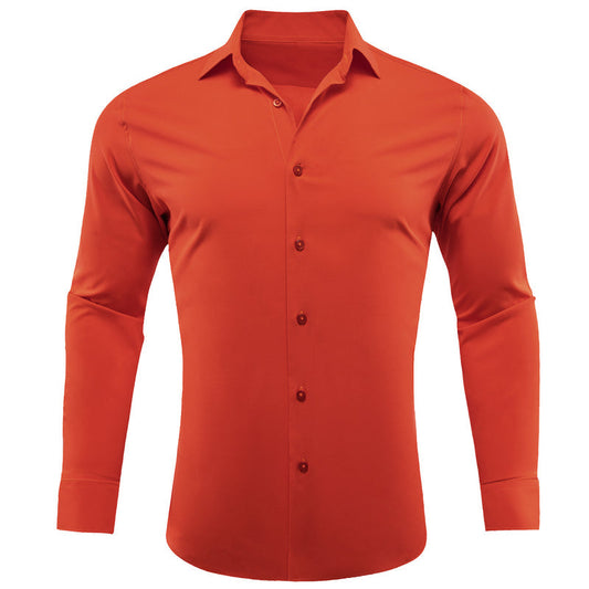 Orange Red Solid Silk Dress Shirt shirt S   - Sophisticated Gentlemen