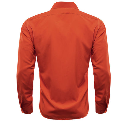 Orange Red Solid Silk Dress Shirt shirt    - Sophisticated Gentlemen