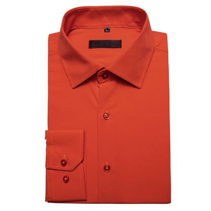 Orange Red Solid Silk Dress Shirt shirt    - Sophisticated Gentlemen