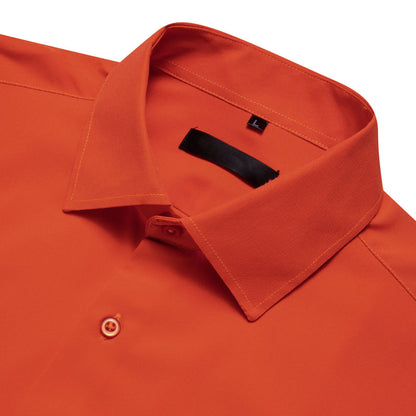 Orange Red Solid Silk Dress Shirt shirt    - Sophisticated Gentlemen