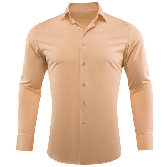 Beige Solid Silk Dress Shirt shirt S   - Sophisticated Gentlemen