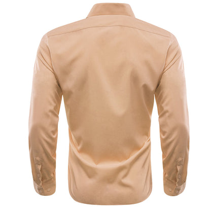 Beige Solid Silk Dress Shirt shirt    - Sophisticated Gentlemen