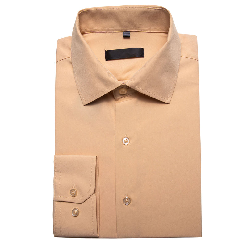 Beige Solid Silk Dress Shirt shirt    - Sophisticated Gentlemen