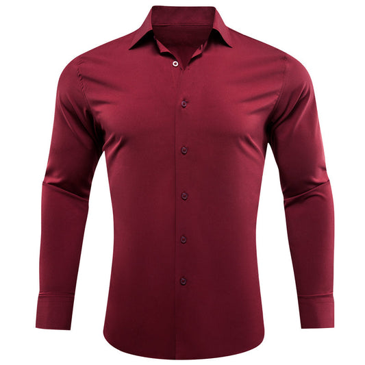 Burgundy Solid Silk Dress Shirt shirt S   - Sophisticated Gentlemen