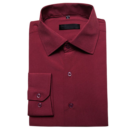 Burgundy Solid Silk Dress Shirt shirt    - Sophisticated Gentlemen