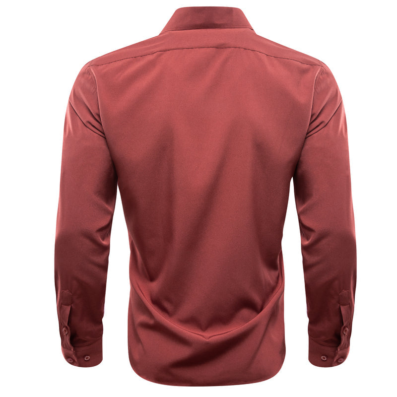Brick Red Solid Silk Dress Shirt shirt    - Sophisticated Gentlemen