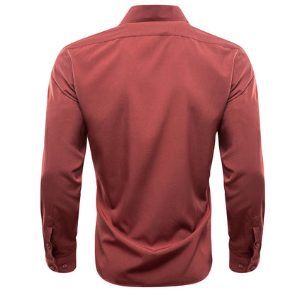 Brick Red Solid Silk Dress Shirt shirt    - Sophisticated Gentlemen