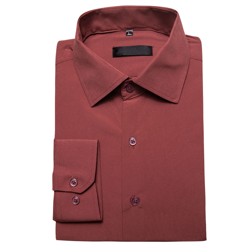 Brick Red Solid Silk Dress Shirt shirt    - Sophisticated Gentlemen