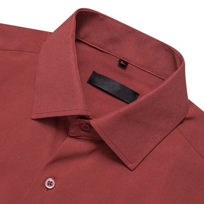 Brick Red Solid Silk Dress Shirt shirt    - Sophisticated Gentlemen