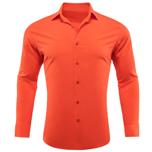 Orange Solid Silk Dress Shirt shirt S   - Sophisticated Gentlemen