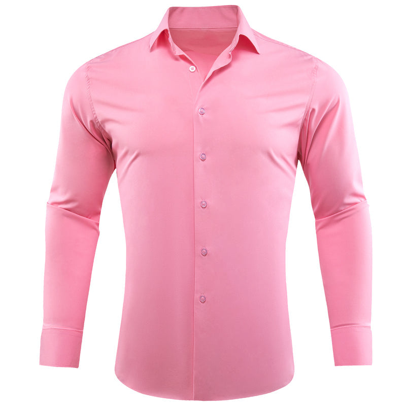 Petal Pink Solid Silk Men's Dress Shirt shirt S   - Sophisticated Gentlemen