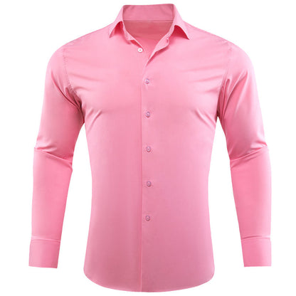 Petal Pink Solid Silk Men's Dress Shirt shirt S   - Sophisticated Gentlemen