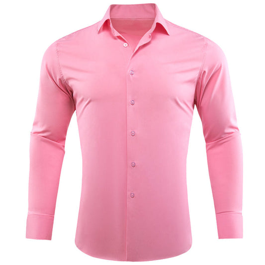 Petal Pink Solid Silk Men's Dress Shirt shirt S   - Sophisticated Gentlemen