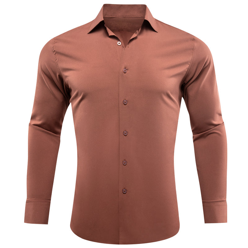 Light Brick Red Solid Silk Dress Shirt shirt S   - Sophisticated Gentlemen