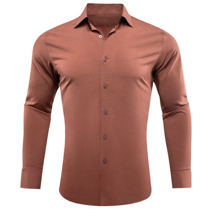 Light Brick Red Solid Silk Dress Shirt shirt S   - Sophisticated Gentlemen