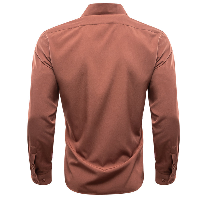 Light Brick Red Solid Silk Dress Shirt shirt    - Sophisticated Gentlemen