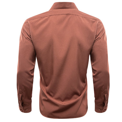 Light Brick Red Solid Silk Dress Shirt shirt    - Sophisticated Gentlemen
