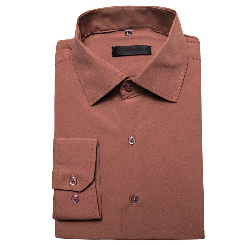 Light Brick Red Solid Silk Dress Shirt shirt    - Sophisticated Gentlemen