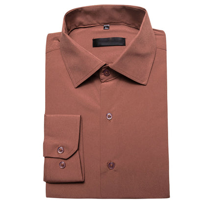 Light Brick Red Solid Silk Dress Shirt shirt    - Sophisticated Gentlemen