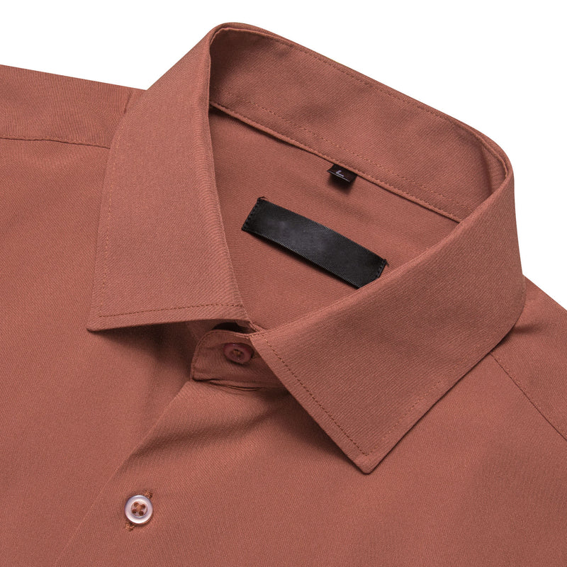Light Brick Red Solid Silk Dress Shirt shirt    - Sophisticated Gentlemen