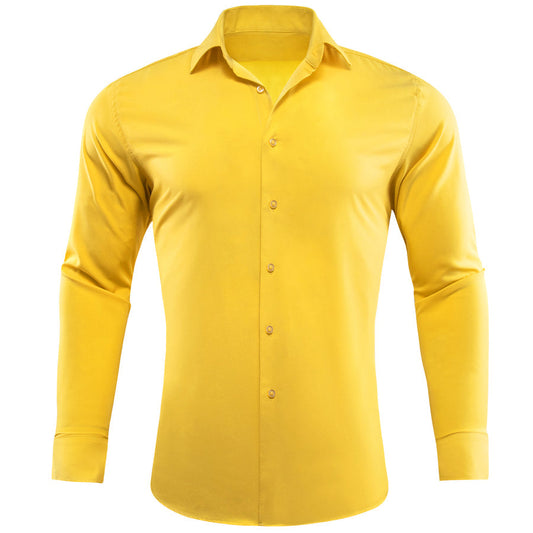 Yellow Solid Silk Dress Shirt shirt S   - Sophisticated Gentlemen