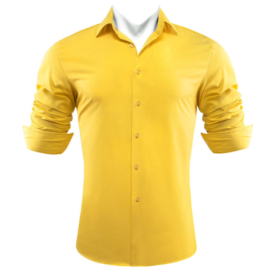 Yellow Solid Silk Dress Shirt shirt    - Sophisticated Gentlemen