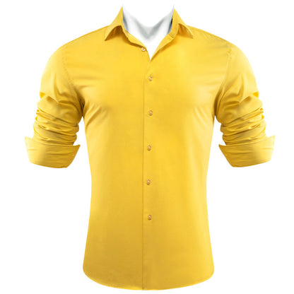 Yellow Solid Silk Dress Shirt shirt    - Sophisticated Gentlemen