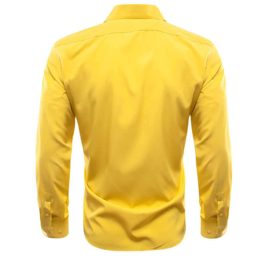 Yellow Solid Silk Dress Shirt shirt    - Sophisticated Gentlemen