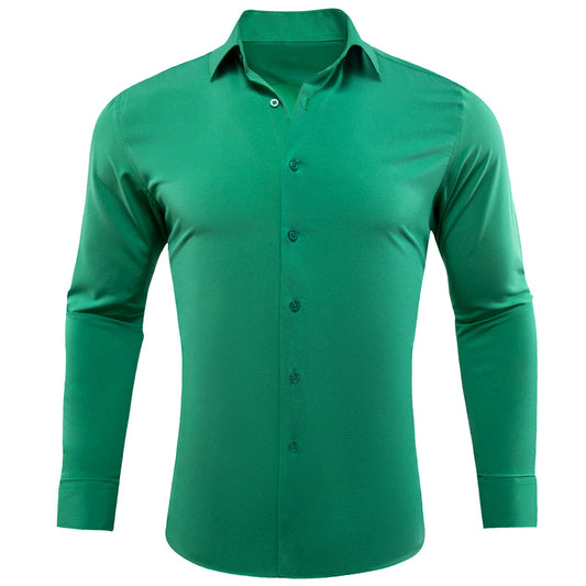 Emerald Green Solid Silk Dress Shirt shirt S   - Sophisticated Gentlemen