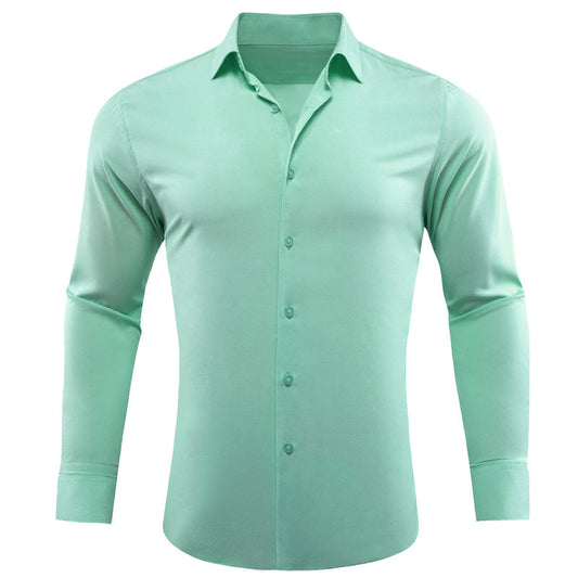 Mint Green Solid Silk Dress Shirt shirt S   - Sophisticated Gentlemen