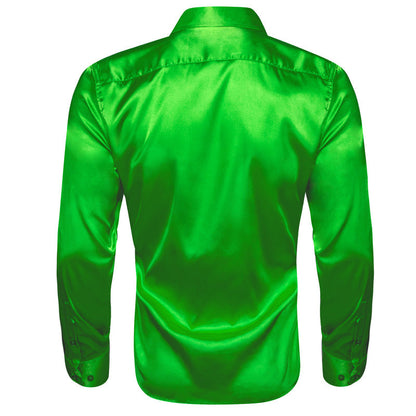 Bright Green Satin Solid Silk Dress Shirt shirt    - Sophisticated Gentlemen