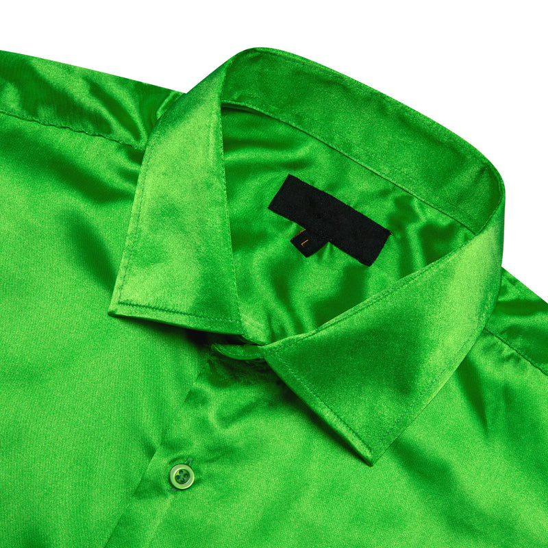 Bright Green Satin Solid Silk Dress Shirt shirt    - Sophisticated Gentlemen