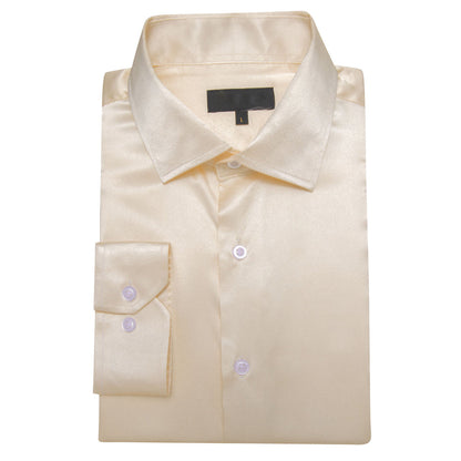 Beige Satin Solid Silk Dress Shirt shirt    - Sophisticated Gentlemen