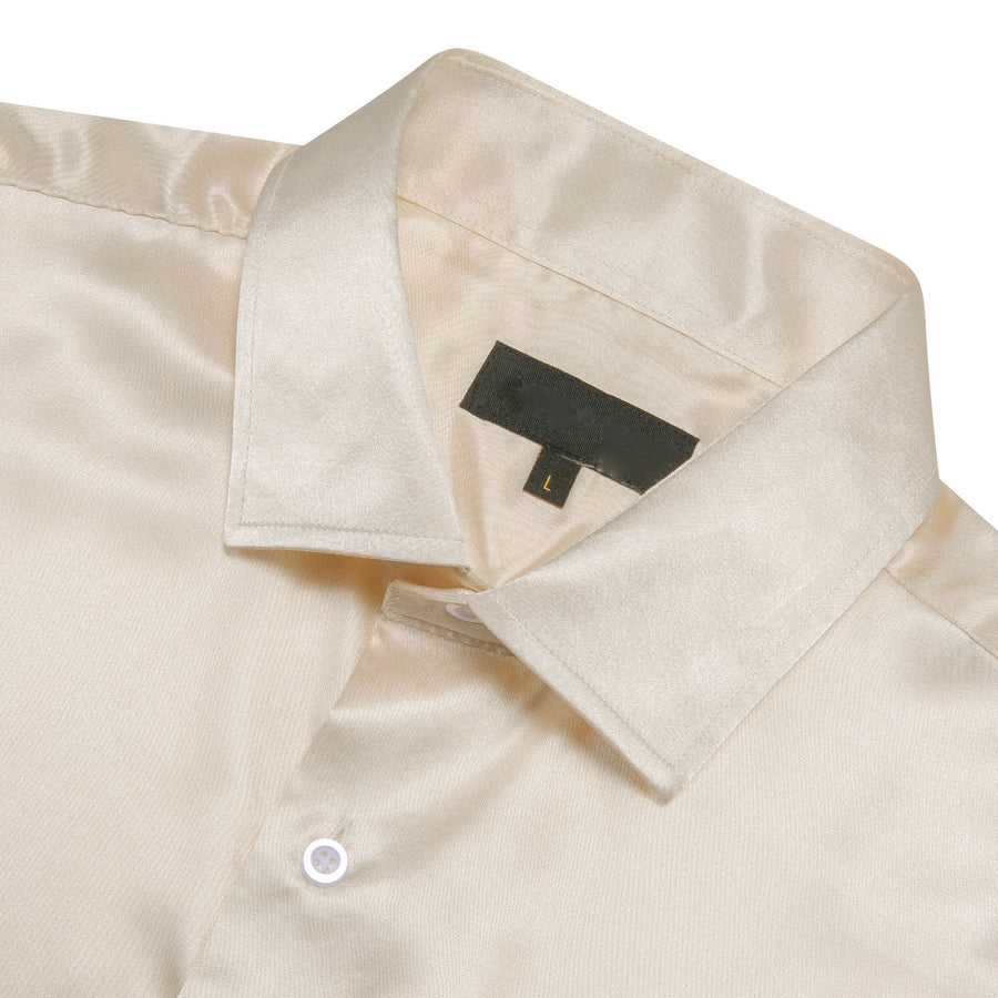 Beige Satin Solid Silk Dress Shirt shirt    - Sophisticated Gentlemen