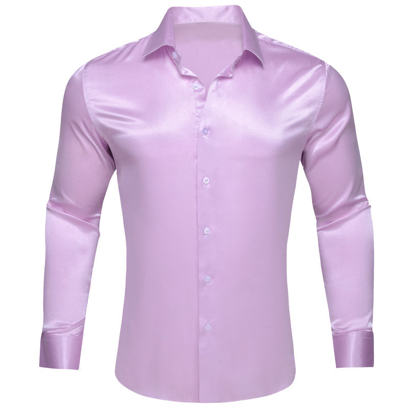 Mist Violet Purple Satin Solid Silk Dress Shirt shirt S   - Sophisticated Gentlemen
