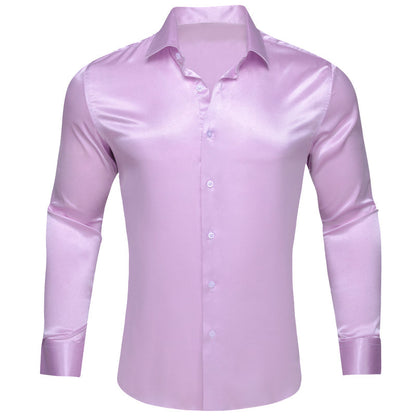 Mist Violet Purple Satin Solid Silk Dress Shirt shirt S   - Sophisticated Gentlemen