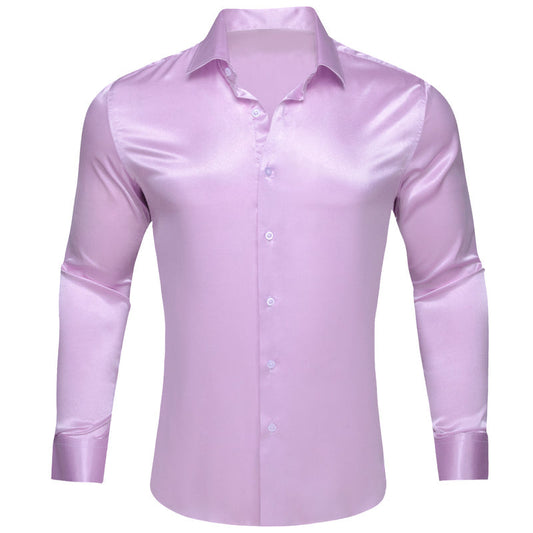Mist Violet Purple Satin Solid Silk Dress Shirt shirt S   - Sophisticated Gentlemen