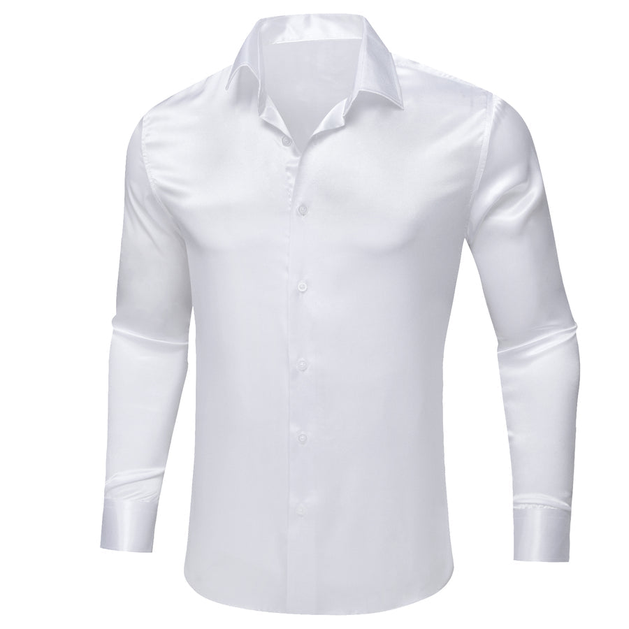 White Satin Solid Silk Dress Shirt shirt    - Sophisticated Gentlemen
