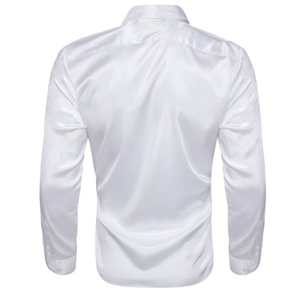 White Satin Solid Silk Dress Shirt shirt    - Sophisticated Gentlemen