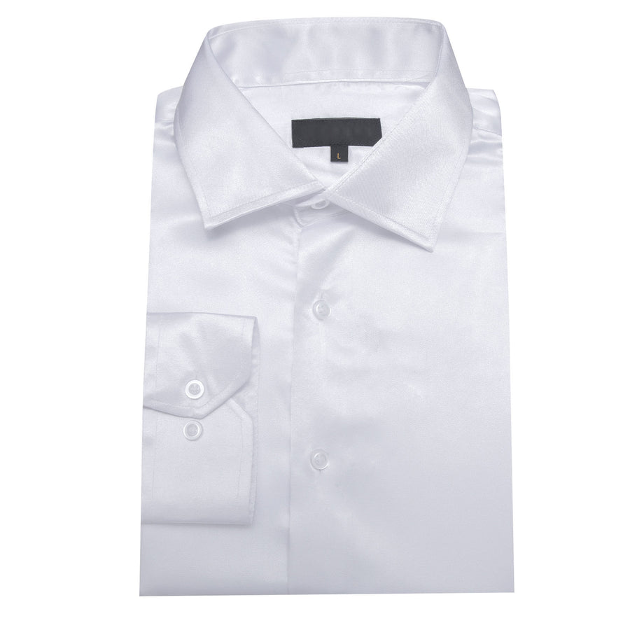 White Satin Solid Silk Dress Shirt shirt    - Sophisticated Gentlemen